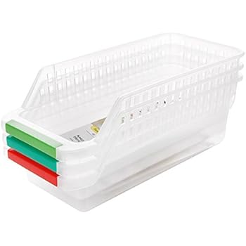 Lzttyee 3Pcs Plastic Food Storage Basket Container Kitchen Refrigerator Partition Storage Rack Home Office Table Drawer Space Saver Organizer (Random Color)
