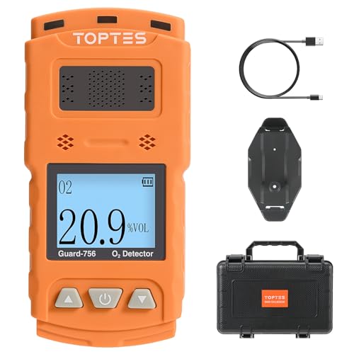 TopTes Guard-756 Upgraded O2 Monitor, Portable Oxygen Detector, 0.5s Response, Rechargeable, Vibration Alarms, Visual & Sound Alarms, Dust and Explosion Resistant for Work and Home