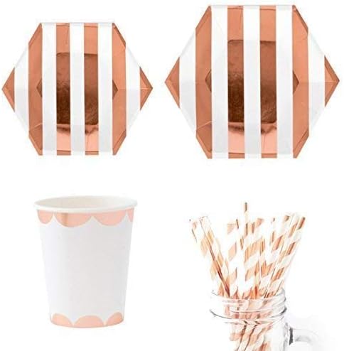 Polka Dot Sky Rose Gold Birthday Party Tableware Pack Paper Plates Cups Napkins Gold Foil Edge Vibrant Colours 8 Pack (32pcs)