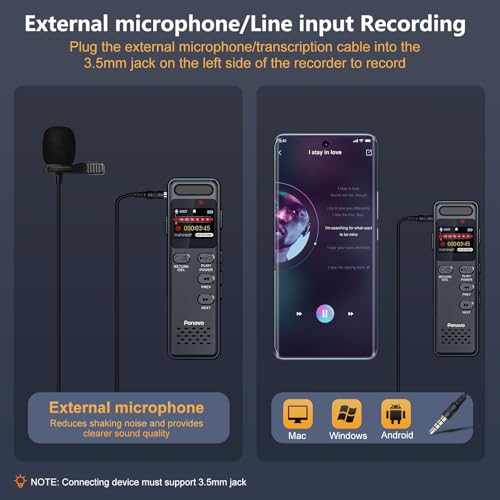 80GB Voice Recorder 100 Hours Continuous Recording, Ponovo Professional Voice Activation Recorder 1536Kbps with MIC, 1100mAh Mini Audio Recorder with Password for Interviews Meetings