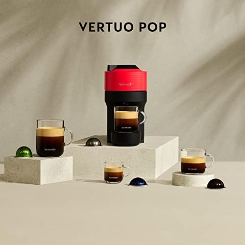 Krups nespresso vertuo pop xn9205 - cafeteira cápsula, máquina de café expresso, 4 tamanhos de xícara, tecnologia centrifusion, 35% plástico reciclado, vermelho picante