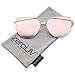 zeroUV Oversize Metal Frame Thin Temple Color Mirror Flat Lens Aviator Sunglasses 62mm (Gold/Pink Mirror)