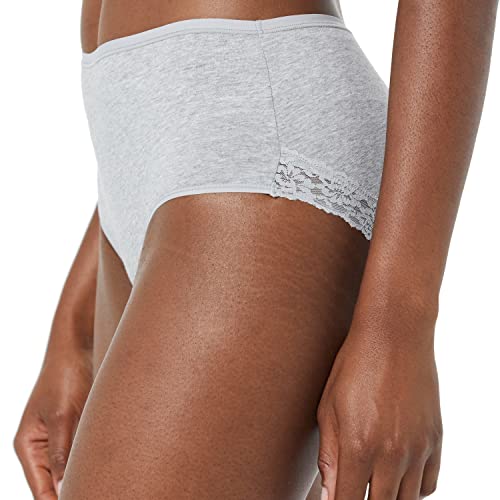 AMAZON ESSENTIALS WOMEN’S COTTON AND LACE MIDI BRIEF UNDERWEAR, PACK OF 4, BLACK/GREY HEATHER/OFF-WHITE/WHITE, XX-SMALL