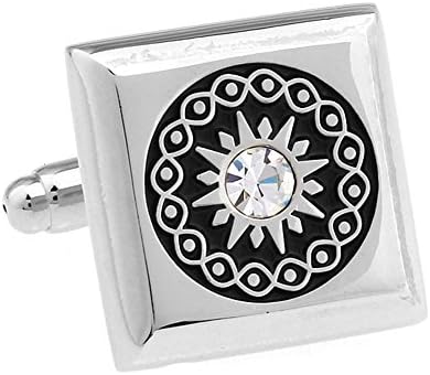 Men's Executive Cufflinks Silver with Black Accent Persian Crystal Tile Cuff Links