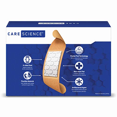 Care Science Antibacterial Fabric Adhesive Bandages, 100 ct | Flexible + Breathable Protection
