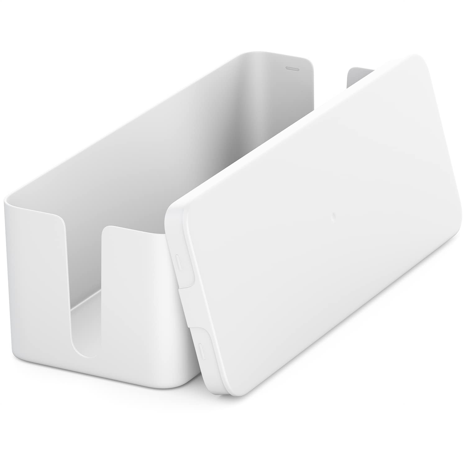 deleyCON Cable Management Box Cable Organiser Box Cable Box 15.94" x 6.02" x 5.12" Inch Robust Plastic 2 Side Cable Guides Protection and Safety White