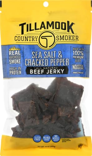 TILLAMOOK COUNTRY SMOKER REAL HARDWOOD SMOKED BEEF JERKY, SEA SALT & CRACKED PEPPER, 10 OUNCE