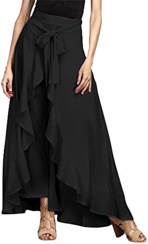 Misschicy Womens Ruffled Irregular Chiffon Trousers High Waisted Long Party Skirt Dress Ladies Culottes