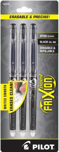 PILOT FriXion Point Erasable & Refillable Gel Ink Pens, Extra Fine Point, Black Ink, 3-Pack (31578)