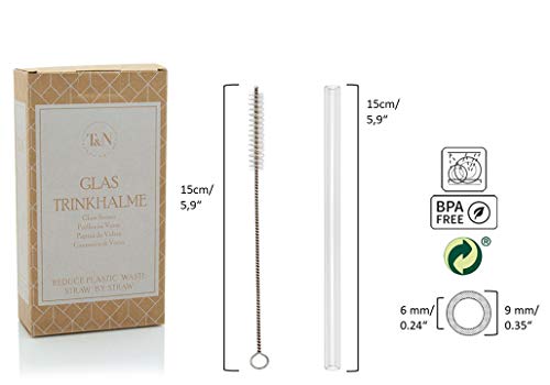 T&N Glas Strohhalm 8er Set - Trinkhalme Glas + 2 Bürsten - Strohhalm wiederverwendbar Glas - umweltfreundlich, mehrweg… – Bild 4