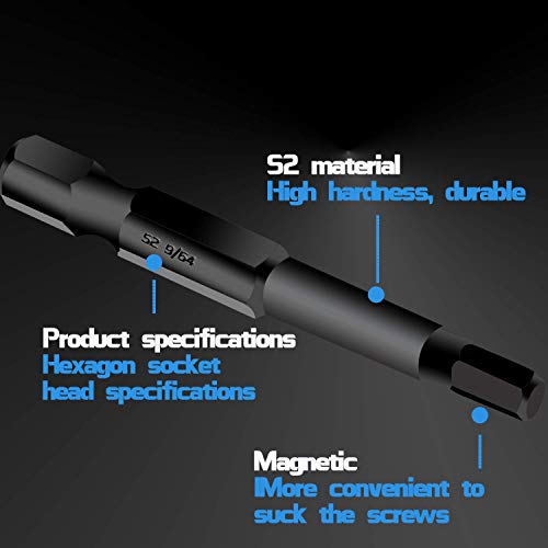 10PCS Hex Head Allen Wrench Drill Bit Set, Mgtgbao Magnetic 1/4 Inch Hex head Screwdriver Bit Set Tips (50mm Length). - Thumbnail 4