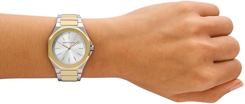 Relógio analógico de quartzo feminino armani exchange com pulseira de aço inoxidável ax7161set