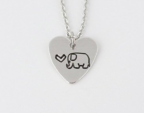 Hand Stamped Elephant Heart Necklace - Aluminum with Stainless Steel Chain