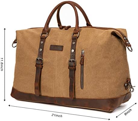 ORIENTAL GLORY Weekender Bag Mens ,Overnight Carry On Duffel Bag,Canvas Genuine Leather Duffler Bag For Men, Casual Bussiness Travel Bag (khaki) 2 ORIENTAL GLORY Weekender Bag Mens ,Overnight Carry On Duffel Bag,Canvas Genuine Leather Duffler Bag For Men, Casual Bussiness Travel Bag (khaki)