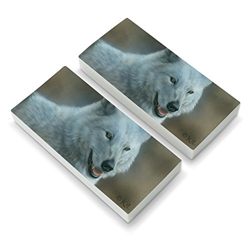 White Wolf Growling Eraser Set of 2
