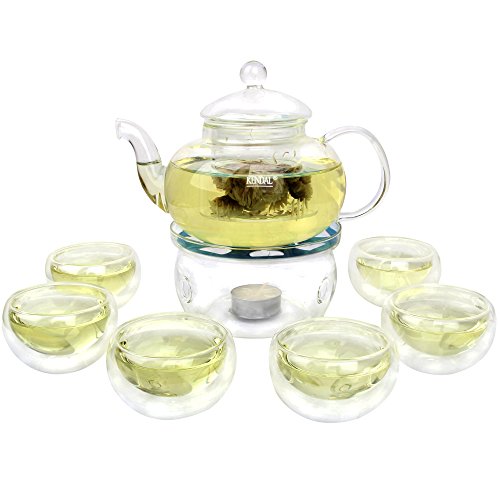 Kendal 27 oz glass filtering tea maker teapot with a warmer and 6 tea cups CJ-800ml