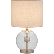 Stone & Beam Pearl Modern Glass Orb Lamp, with Bulb, Linen Shade, 19.5" x 11.5" x 11.5", Silver