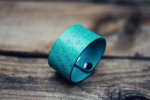 Bracelet, Wide Leather cuff, Palm pattern, Custom Leather Bracelet, Leather Cuff, Turquoise