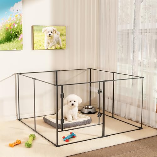 Vilanpaw Acrylic Dog playpen Indoor: Clear Puppy Pen for Small Medium Dogs Cats with Metal Frame - 8panels 76 cm Tall Transparent pet Fence with Door for Rabbits Guinea Pig, 122x122x76.5 cm