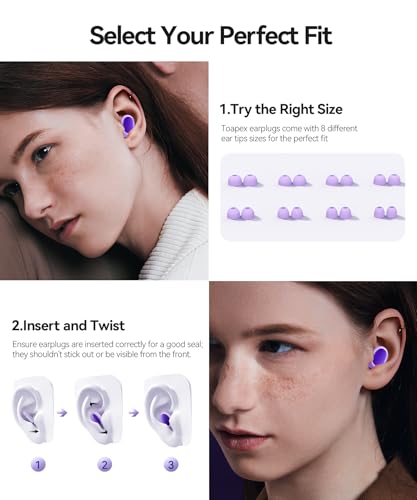 45dB Ear Plugs for Sleeping Noise Cancelling Ear Plugs for Noise Reduction & Snoring, Concerts, Earplugs for Sleep,Sider Sleepers Airplane, Silicone Earplugs Reusable (Violet, 1 Count (Pack of 1))