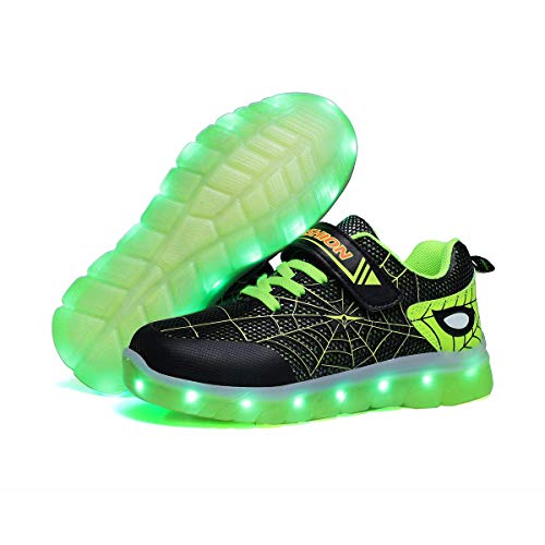 Yunicus Boys Shoes Led Light Up Shoes Kids Girls Boys Breathable Flashing Sneakers Toddler 10m Black Green Pricepulse