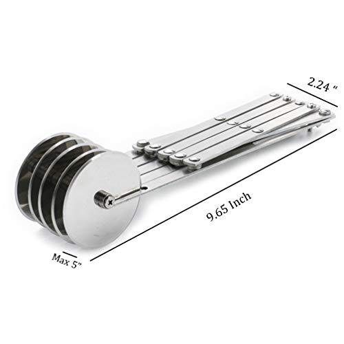 Dough Divider 5 Wheel Pastry Cutter, Wosoova Stainless Steel Expandable Pizza Slicer Knife, Multi-Wheel Baking Cutter Roller for Brownies, Cookies, Cake, Pasta Dough
