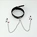 Healthy Care Sex Collar with Nipple Clamps Breast Clamps,Single Bell - Fetish Leather Bondage Kit SM Black Neck