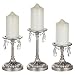 Amalfi Décor Victoria 3-Piece Antique Silver Pillar Candle Holder Set, Crystal-Draped Metal Candlestick Accent Stand