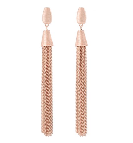 Boderier Classic Chain Tassel Drop Earrings Fashion Celebrity Dangle Earrings for Women (Rose Gold)