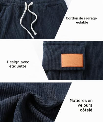 Shorts Homme Casual Court Shorts en Velours avec Cargo Poches