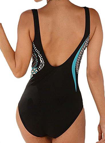 FIYOTE Damen Badeanzug Oversize Bademode Bauchweg Sportlich Tankini Push Up figurformend Bandeau, 1-blau, S – Bild 3