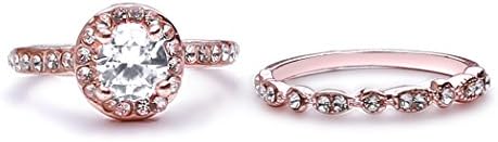 Myhouse Women Girl Rose Gold Diamond Set Zircon Lady Set Rings Ring Set Engagement Ring for Wedding Anniversary (White, 9)