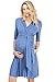 LaClef Women's Maternity Wrap Dress with Tie Waist Belt (Medium, Denim Blue)