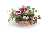 Pack of 4 Artificial Decorative Pink and Green Birds Nests With Eggs and Flowers 8