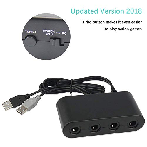 Gamecube Adapter for Switch,Wii U Gamecube Controller Adapter, Updated Version Gamecube Converter for Nintendo Wii U Super Smash Bros/Switch/PC/Mac, 4 Ports and No Need Driver, Turbo Mode,Black