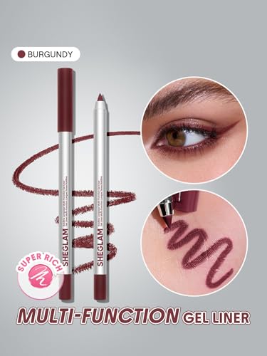 SHEGLAM Boldline Longwear Multi-Function Gel Liner – Waterproof Smudge-Proof Eyeliner Pencil, 24H Long-Lasting Creamy Gel Eye Liner for Precise & Smokey Looks (Burgundy)