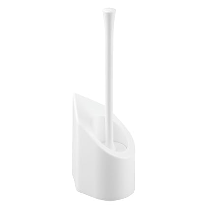 InterDesign Corner Toilet Bowl Brush and Holder - Bathroom Cleaning Storage, White