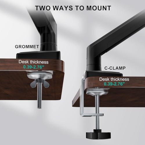 WALI Single Monitor Arm for 13-34 inch Screens, Ergonomic Monitor Arm Desk Mount up to 12 kg, Adjustable Computer Monitors Stand with Clamp and Grommet Base, VESA 75/100mm (GSMP001N), Black