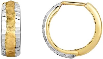 10k Two Tone Yellow And White Gold Polish Textured Finish Snuggie Hoop Earring
