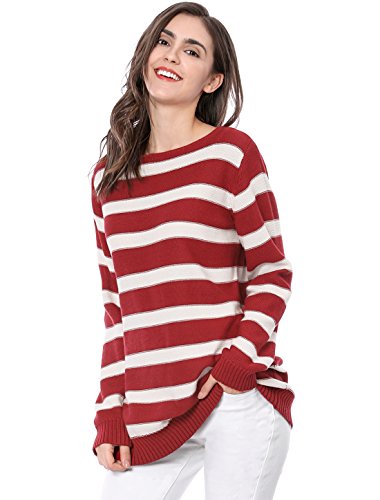 Allegra KWomen's Halloween Round Neck Drop Shoulder Color Block Tunic Striped Sweater