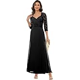 Cozcy Mother of The Bride Dresses with 3/4 Sleeves Chiffon Lace Appliques Formal Gown Evening Dress