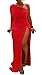 Womens Sexy Plus Size One shoulder Long Sleeve High Slits Maxi Dress,Red,XX-Large