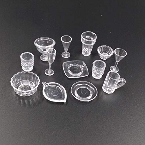 WSSROGY 1:12 Miniature 26pcs Clear Dishes/Cups/Bowls Set Dollhouse Kitchen Timeless Miniatures Accessories