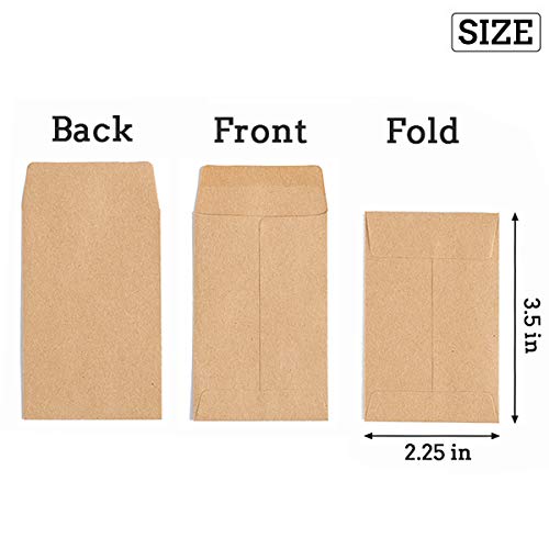 100 Pack Kraft Small Coin Envelopes Self-Adhesive Kraft Seed Envelopes Mini Parts Small Items Stamps Storage Packets Envelopes for Garden, Office or Wedding Gift(2.25"Ã—3.5")
