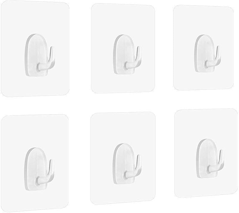 Sinye 6pk Anti-Skid Adhesive Wall Hooks Heavy Duty No Trace Nail Free Reusable