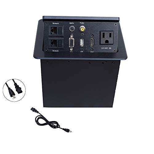 Pop Up Outlet Date Center with CAT6 Power HDMI VGA USB and Video for Meeting Room or Conference Desktop
