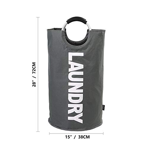 Large Laundry Basket, Collapsible Fabric Laundry Hamper, Foldable Clothes Bag, Folding Washing Bin for College Dorms Family (Deep Grey) - Thumbnail 5