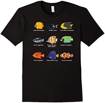 Mens Tropical Fish Guide with Clownfish and Angelfish T-Shirt Large Black