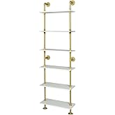 HEONITURE Industrial Gold Bookshelf-6 Tier Wall Mounted Ladder Bookshelf, Rustic Gold Storage Book Shelves Display Bookcases for Living Room/Home/Office