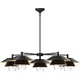 Alora Mood Tetsu 38" Chandelier | Matte Black Finish | Clear Glass Shades | Japandi Modern Decorative Ceiling Light | Made of